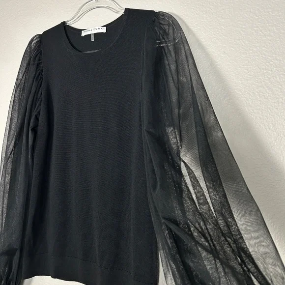 Trina Turk size M Rhea 2 sweater black 100% Merino wool mesh long sleeves - Picture 7 of 13